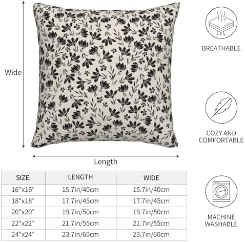 Black Cream Floral Throw Pillow Covers Vintage Rustic Old Style Square