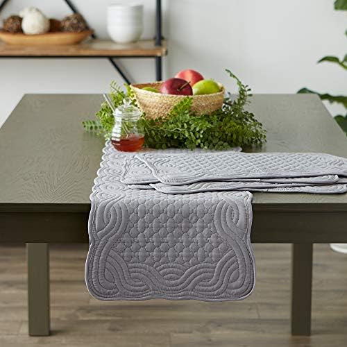 DII Quilted Farmhouse Collection Tabletop, Placemat Set, Gray, 6 Piece