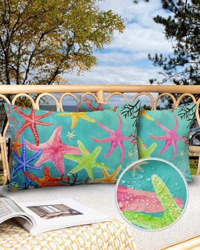 Outdoor Pillow Covers with Inserts,Coastal Colorful Starfish