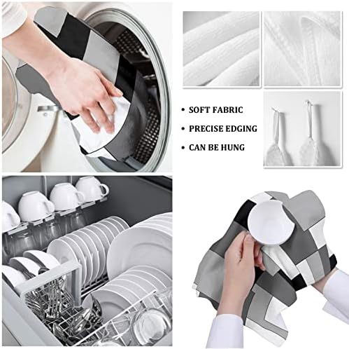 Kitchen Towels, Modern Art White Black Gray Geometric Towels, Dish
