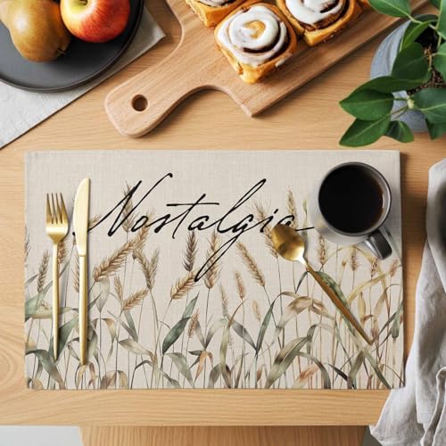 Placemats Set of 8, Pastoral Botanical Woven Placemat, Linen Place