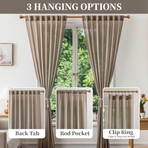 Taupe Light Filtering Curtains 96 Inch Long for Dining Room Bedroom