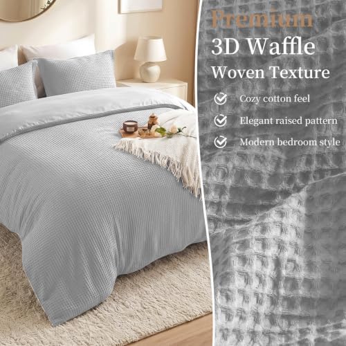 100% Cotton Queen Duvet Cover Set with 2 Pillow Shams, Light Grey