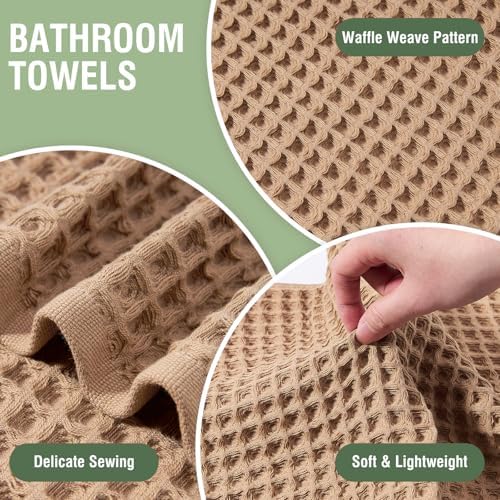 HEAVYWOOD Waffle Hand Towels 2pc 100% Cotton Reversible, Soft &