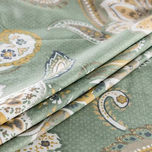 YuHeGuoJi Sage Green Paisley Duvet Cover Queen 100% Cotton 3 Pcs Set
