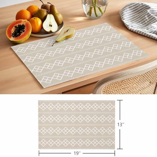 Placemats Set of 8, Beige Boho Woven Placemat, Linen Place Mats for