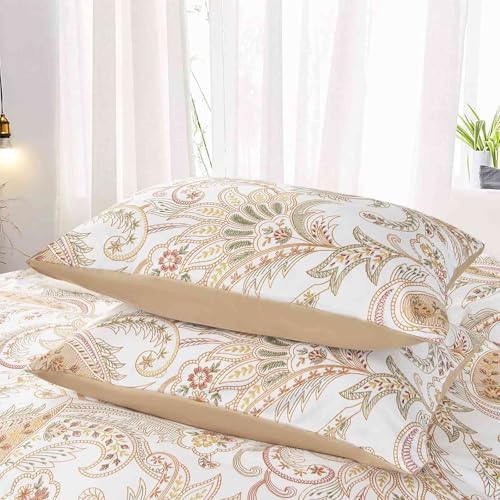 Nanko Paisley Duvet Cover Set King Size, Tan Taupe Classy Boho Damask