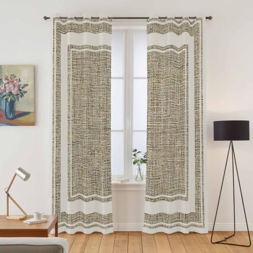 Beige Rustic Window Curtains 96 Inch Length 2 Panels Set, Farmhouse
