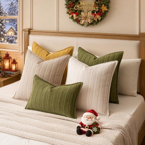 a moment Olive Green Designer Textured Throw Pillow Covers 22x22 Set