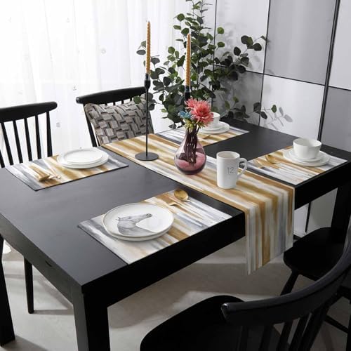 Brown Gray Table Mats Set of 6 With Table Runner 90 Inches