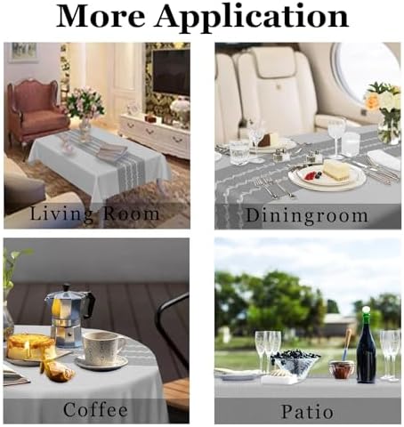 Grey Linen Tablecloth 60x120 Inch Farmhouse Gray Geometric Lines