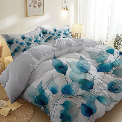 King Size Duvet Cover 100% Brushed Microfiber, Watercolor Leaves