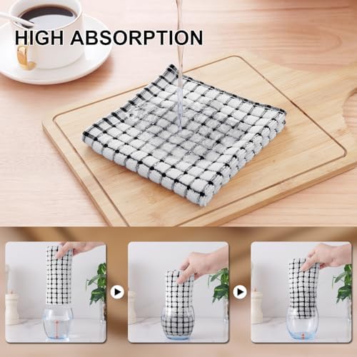 Kitinjoy Cotton 12 Pack Terry Kitchen Dish Cloths, Black