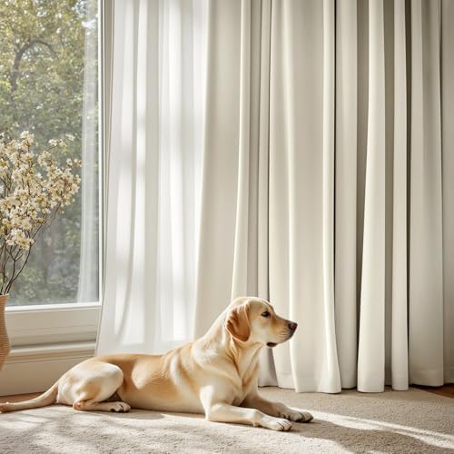 MIULEE Ivory Velvet Blackout Curtains 108 Inch Long 2 Panels, W40 x