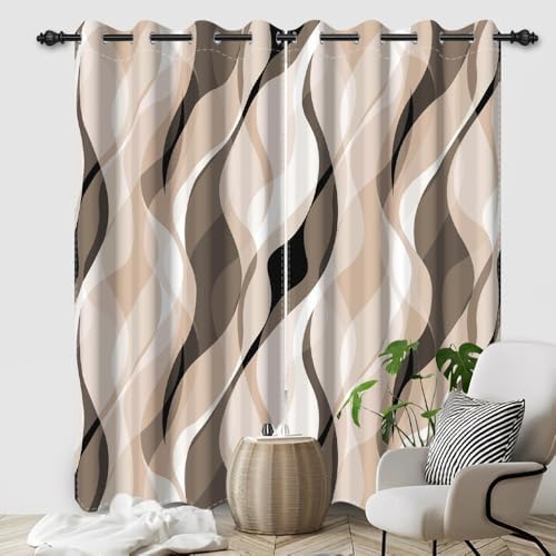 Cream Window Curtains Cream and Grey Abstract Striped Blackout Window