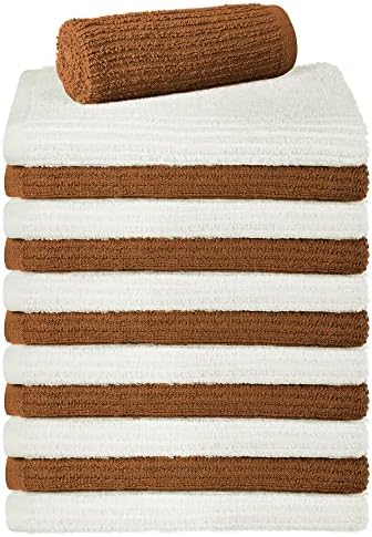 Oakias 100% Cotton Ribbed Terry Bar Mop Towels – 12 Pack – White &