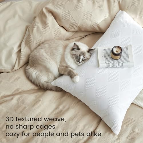 BISELINA 100% Cotton Waffle Weave Duvet Cover Set Queen Size 3 Pieces