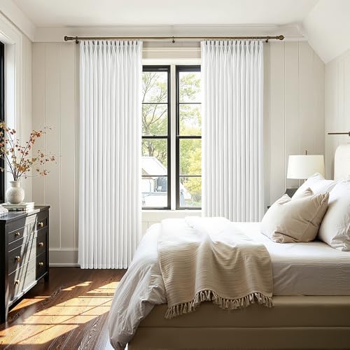 Beige White Thick Linen Semi Sheer Curtains 84 Inches Long for Living