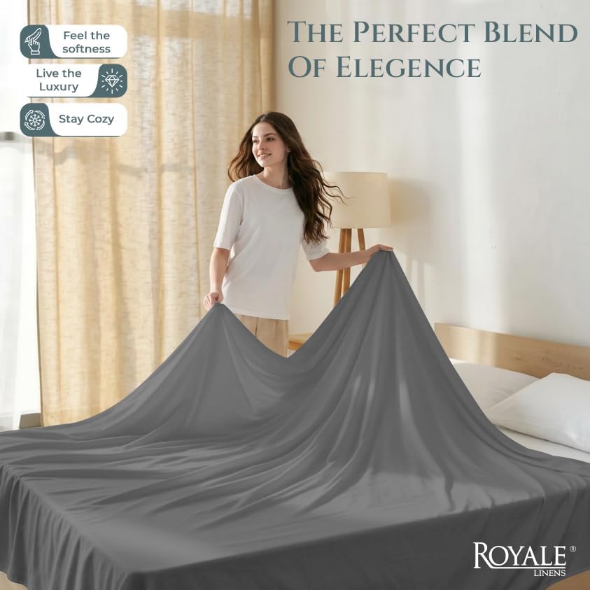 Royale Linens Full Flat Sheet Only, Luxury Breathable Sateen Weave
