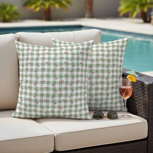 Outdoor Pillow Covers Set of 2, Country Bow Checkered Decorative Throw