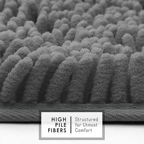 Hearth & Harbor Bathroom Rug Set, 2 Piece Chenille - Grey, Quick Dry