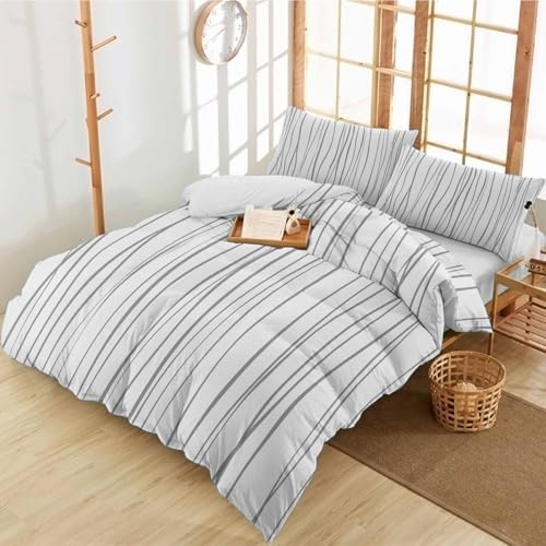 Duvet Cover Set Queen, Abstract Lines Texture 3 Piece Bedding Set