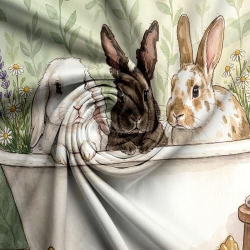 Sage Green Retro Bathtub Rabbit Duvet Cover Set for Women Girls 3 Pcs