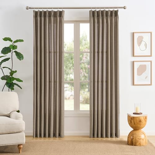 96 Inch Long Pinch Pleat Curtains 2 Panels Set Linen Khaki,W42xL96