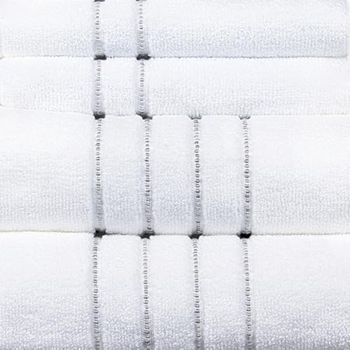 100% Cotton 550 GSM 6 Piece Towel Set: White (Gray Stripes)