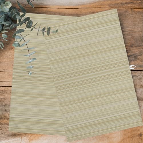 Rustic Beige Striped Kitchen Towels Set of 3, Absorbent Dish Towels