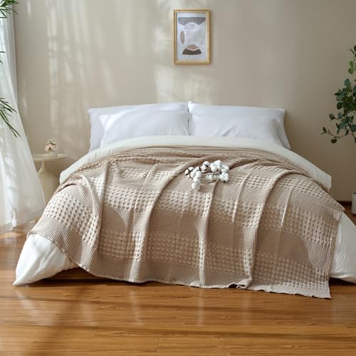 Cooling Waffle Throw Blanket, Cotton Bed Throws for Summer
