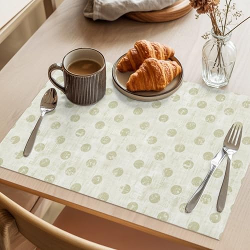Round Placemats Set of 12 Polka Dot Place Mats Neutral Farmhouse Sage