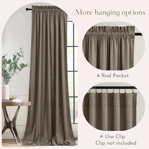 NICETOWN 120 inches Velvet Curtains - Taupe Blackout Extra Long High