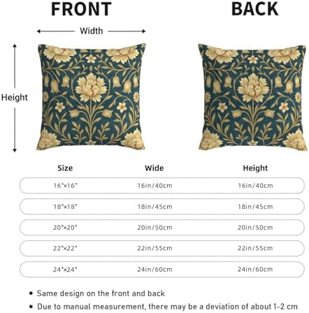 Blue Brown Red Vintage Floral Decorative Pillow Covers 18x18 Inch Set