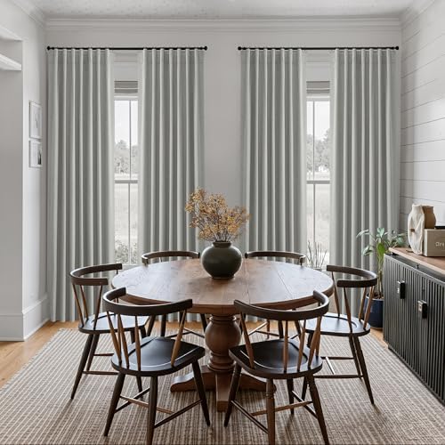 Jowels Grey Linen Blackout Curtains 120 Inches Long 2 Panels for