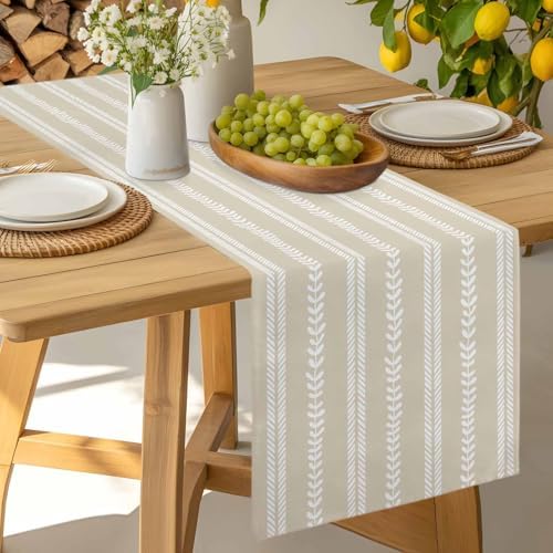 Classic Ivory Table Runner for Dining Table Minimalist White Leaves