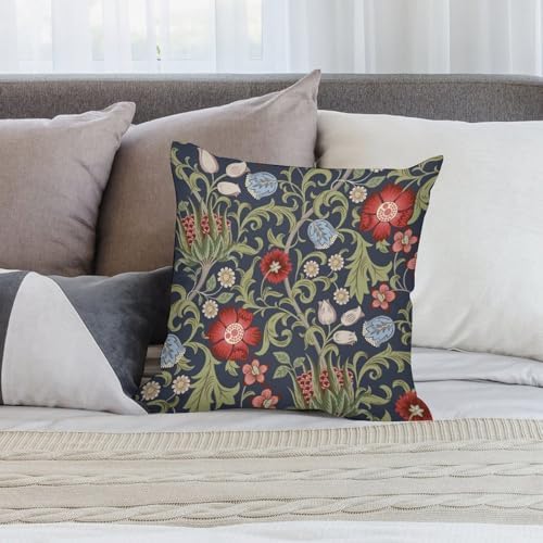 William Morris Flower Pillow Covers Set of 2,Red Flowers Green Leaves