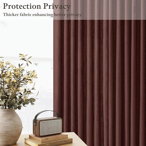 Chestnut Brown Thick Linen Pleated Light Filtering Curtains 96 Inch