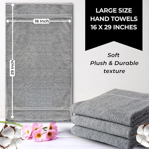 Gray 100% Cotton Bath Hand Towels for Bathroom - Thick Luxury Soft