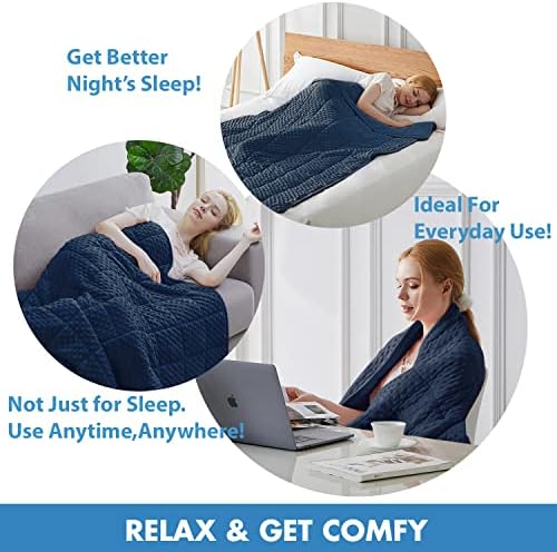 Huloo Sleep Weighted Blanket Queen 20lbs for Adult(60"×80",Navy Blue)