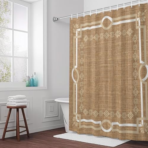 QueenKer Brown Double Lines Shower Curtain Modern Linen Texture