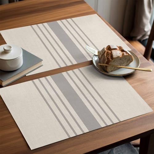 Watercolor Grey Striped Line Placemats Set of 4 Washable Table Mats