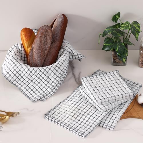 Homaxy Cotton Terry Kitchen Towels and Dishcloths Set of 12, Grey