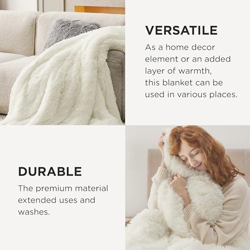 Bedsure Faux Fur Fluffy Sherpa Fleece King Bed Blanket Cream 108"x90"