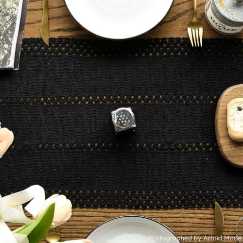 Artoid Mode Black Woven Farmhouse Hollow Table Runner 12x120 Inch