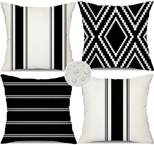 DFXSZ Outdoor Black Waterproof Geometry Pillow Covers 18x18 Set of 4