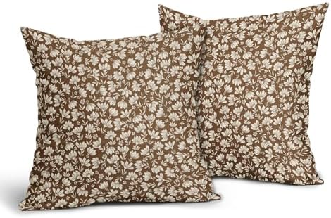 Brown Beige Daisy Floral Pillow Covers 20X20 Inch Vintage Flowers