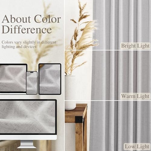 Nanspring Grey Linen Back Tab Curtains 84 Inch Length for Living Room