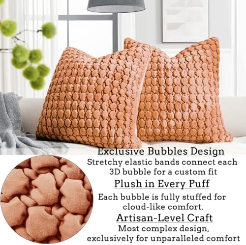 Velvet Throw Pillow Covers 18x18 Set of 2 Rust Cushion Case