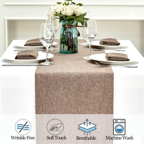 Mebakuk Linen Farmhouse Table Runner Large Burlap Style Soft and